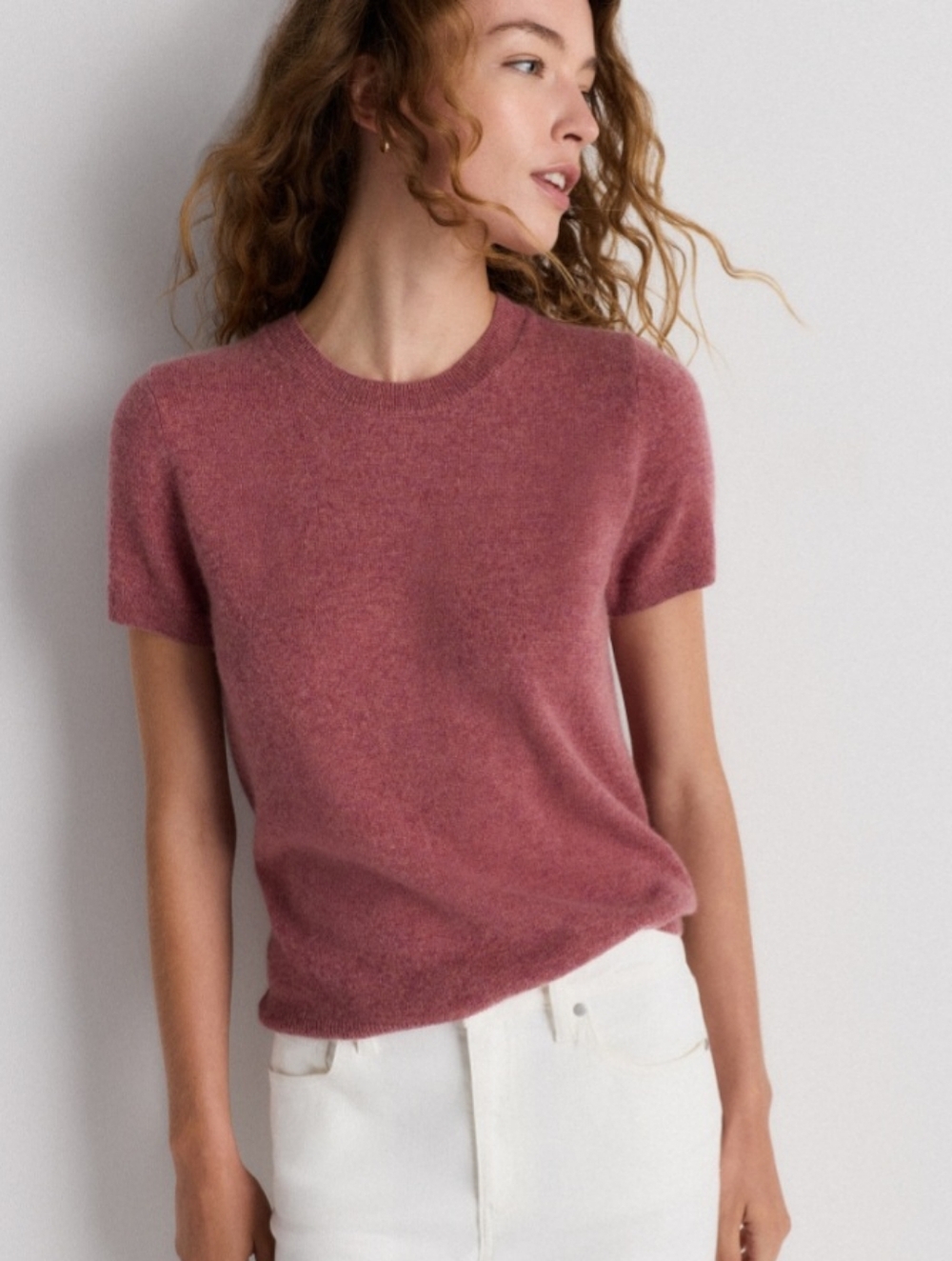 NWT Quince Mongolian Cashmere Tee Short-Sleeved Sweater Rose Pink